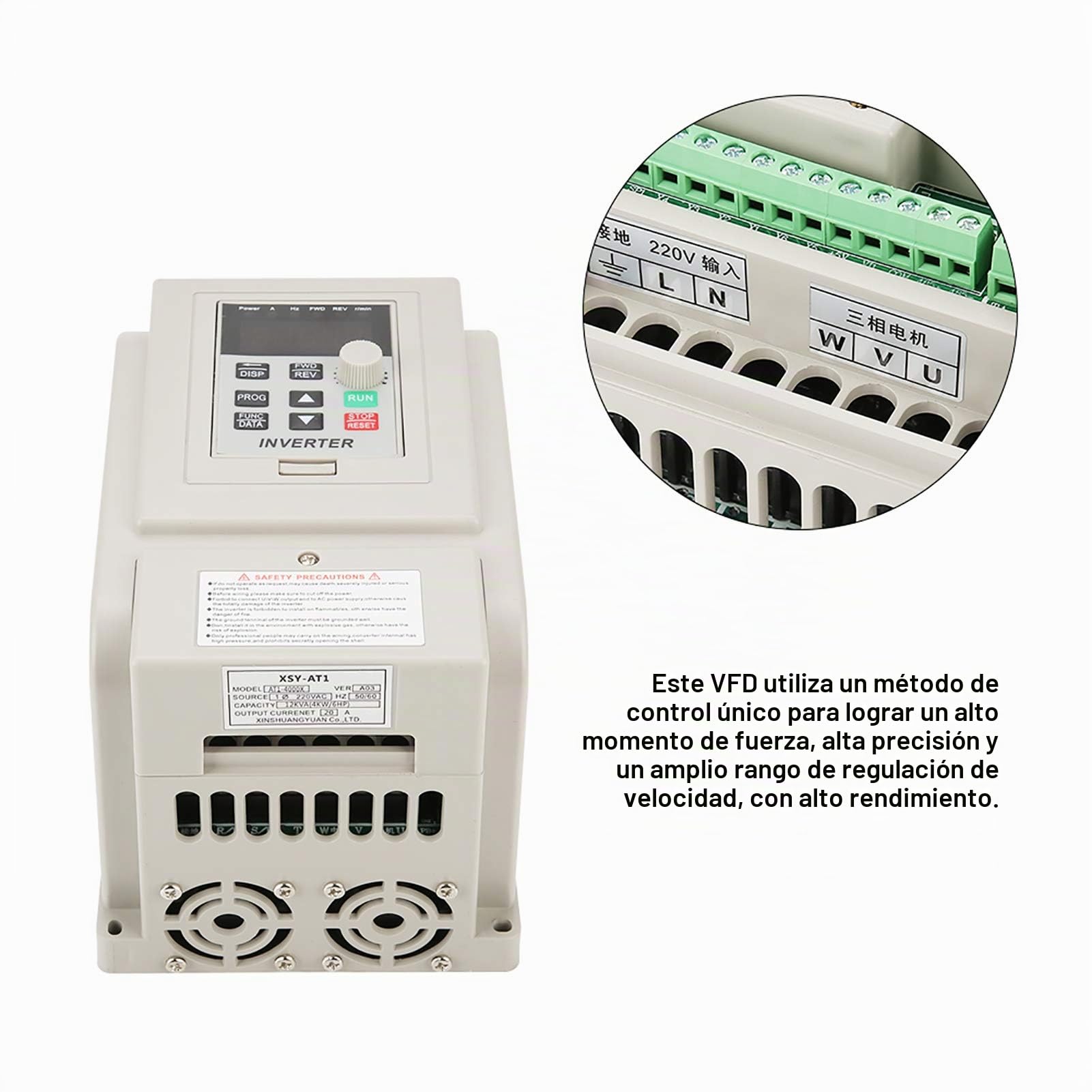 Fafeicy Variador de Frecuencia AT1-4000X, Motor AC Trifásico, 220V, 4kW, Monofásico, Controlador de Velocidad PWM