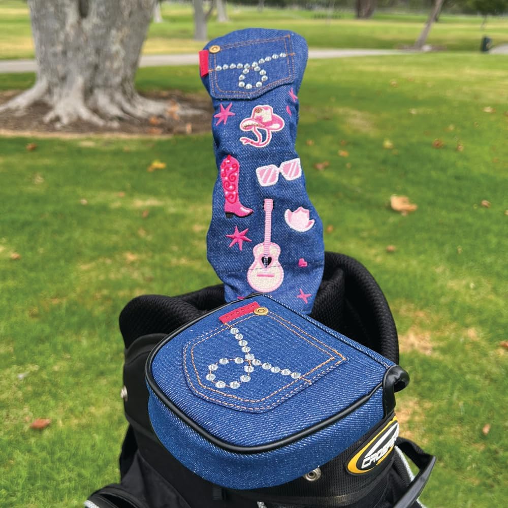 Giggle Golf Mallet Putter Cover, PU Leather with Colorful Embroidered Designs and Magnetic Closure, for Men & Women (Denim Western)