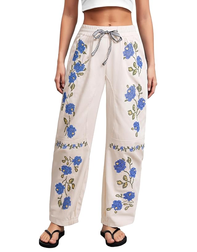 Kedera Mid Rise Barrel Jeans for Women Embroidered Wide Leg Denim Pants Boyfriend Baggy Jeans with Pockets