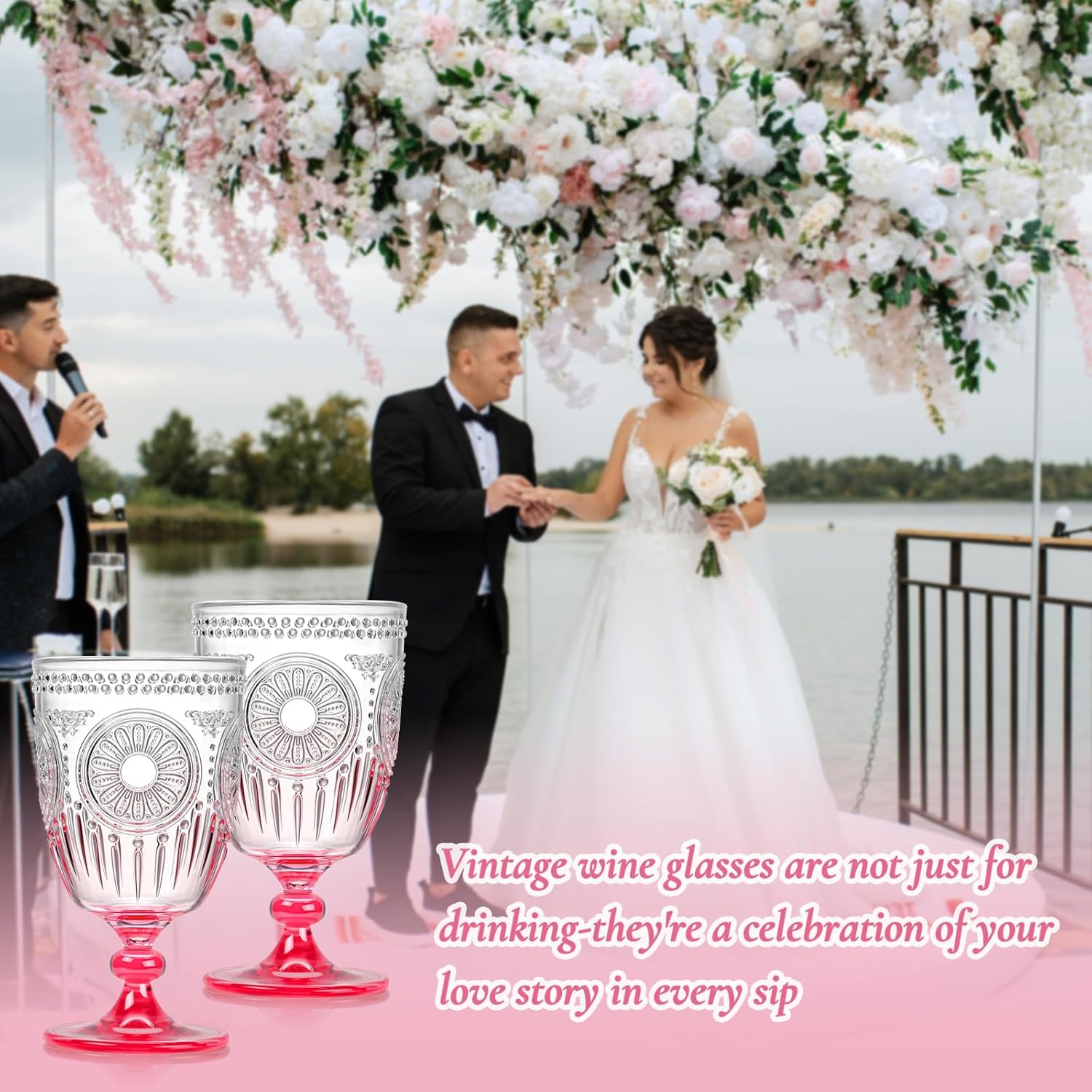 XUWAIDSGN 6Pcs Plastic Vintage Wine Glasses 13.5oz Reusable Embossed Goblet Glasses Pink Gradient Retro Wine Glassware Unbreakable Stemmed Champagne Water Cups for Wine Cocktail Juice Wedding - Image 7