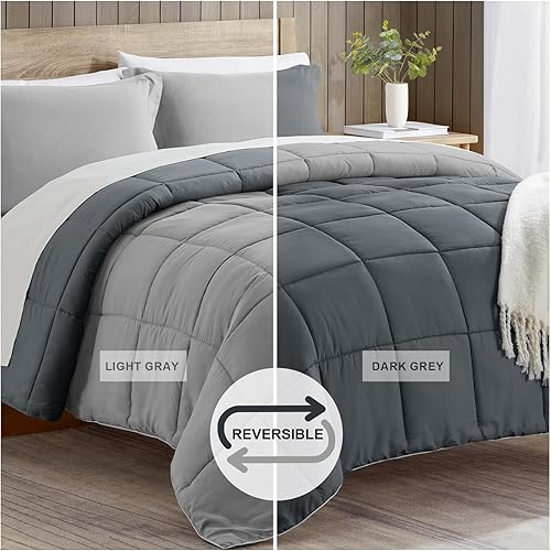 Miniatura 4 de satisomnia Juego de edredón tamaño individual, edredón gris tamaño individual XL, edredón de cama alternativo de 2 piezas de plumón sintético,