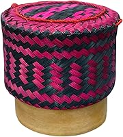 Vista 3 de Juego de 4 cestas adhesivas de bambú para servir arroz, 4 piezas de 4 pulgadas de diámetro, recipiente de arroz adhesivo de bambú hecho a mano, apto