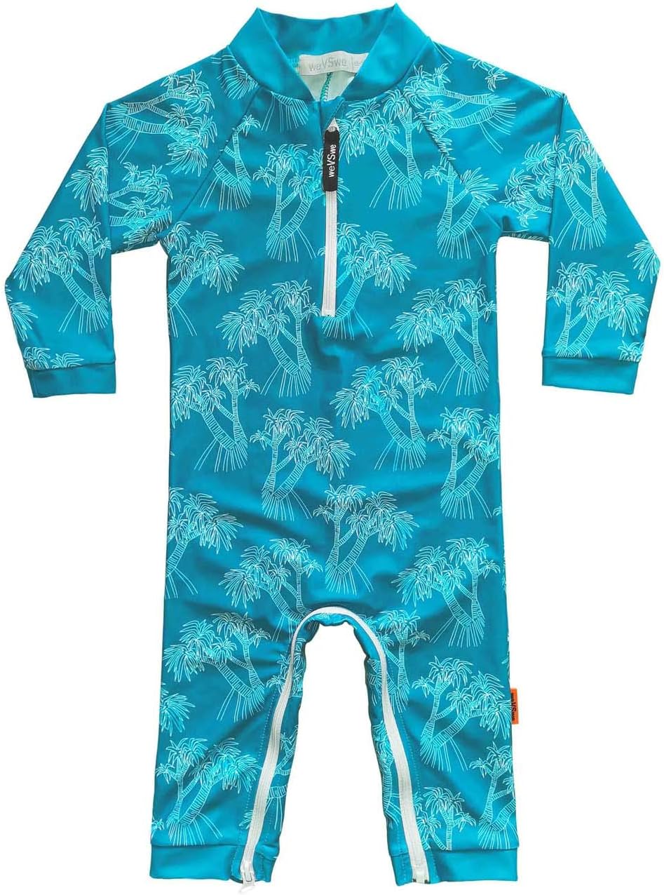 weVSwe Baby Toddler UPF 50+ Sun Protection Rash Guard Long Sleeve Swimsuit with Crotch Zipper