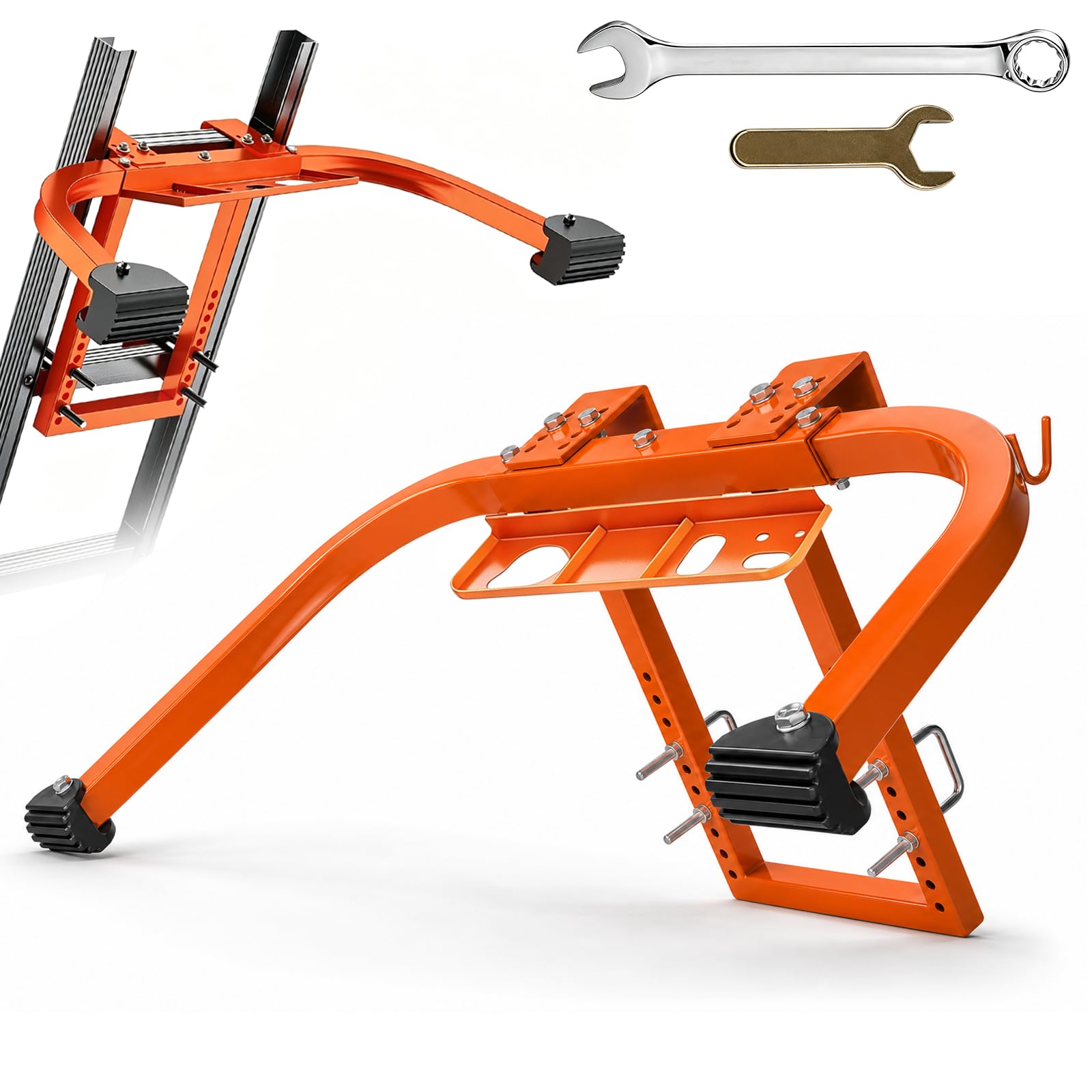 Ladder Stabiliser, Adjustable Heavy Duty Ladder Stand Off with Tool Tray, Ladder Standoff for Roof Ladder, Universal Ladder Support Bracket with U Bolts & Anti Slip Rubber Feet, Fits 33-42cm Ladders