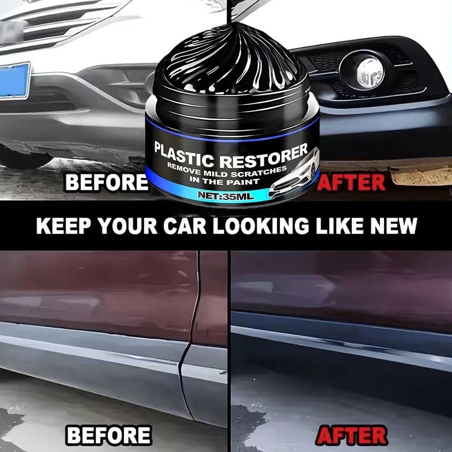 Deep Shine Tire Paste, Wheel Polishing Wax Kit, 35ml Black Gloss Coating with Sponge Applicator, Rubber Tire Care Cream, Automotive Shine Cleaner with Protective Layer, Car Detailing for SUV Sedan