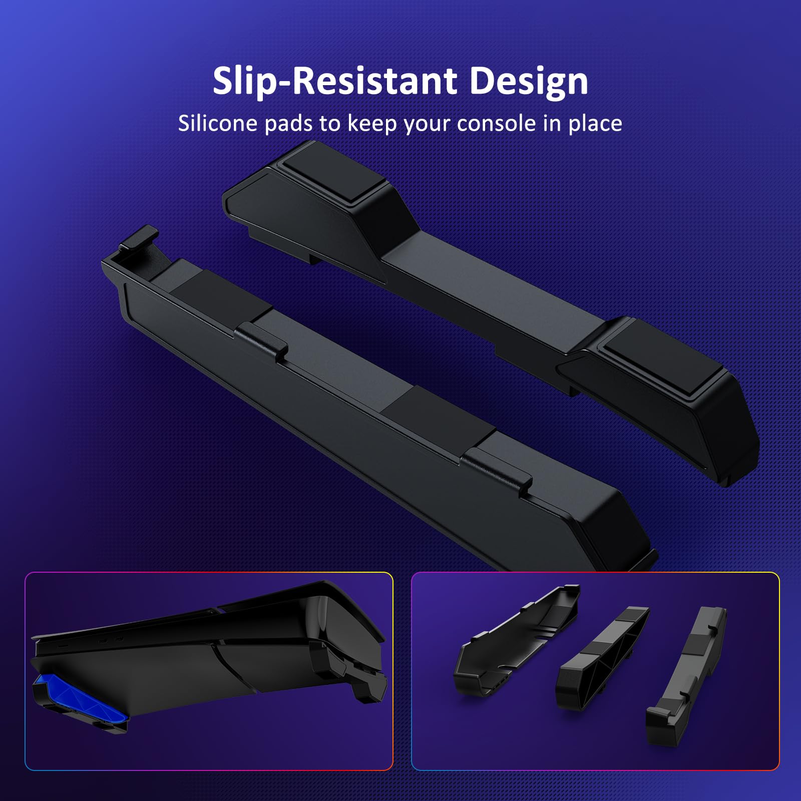 NexiGo Poziomy stojak na nową konsolę PS5 Slim [Minimalistyczny design], stojak na akcesoria PS5, kompatybilny z PlayStation 5 Slim Disc i Digital Editions, czarny