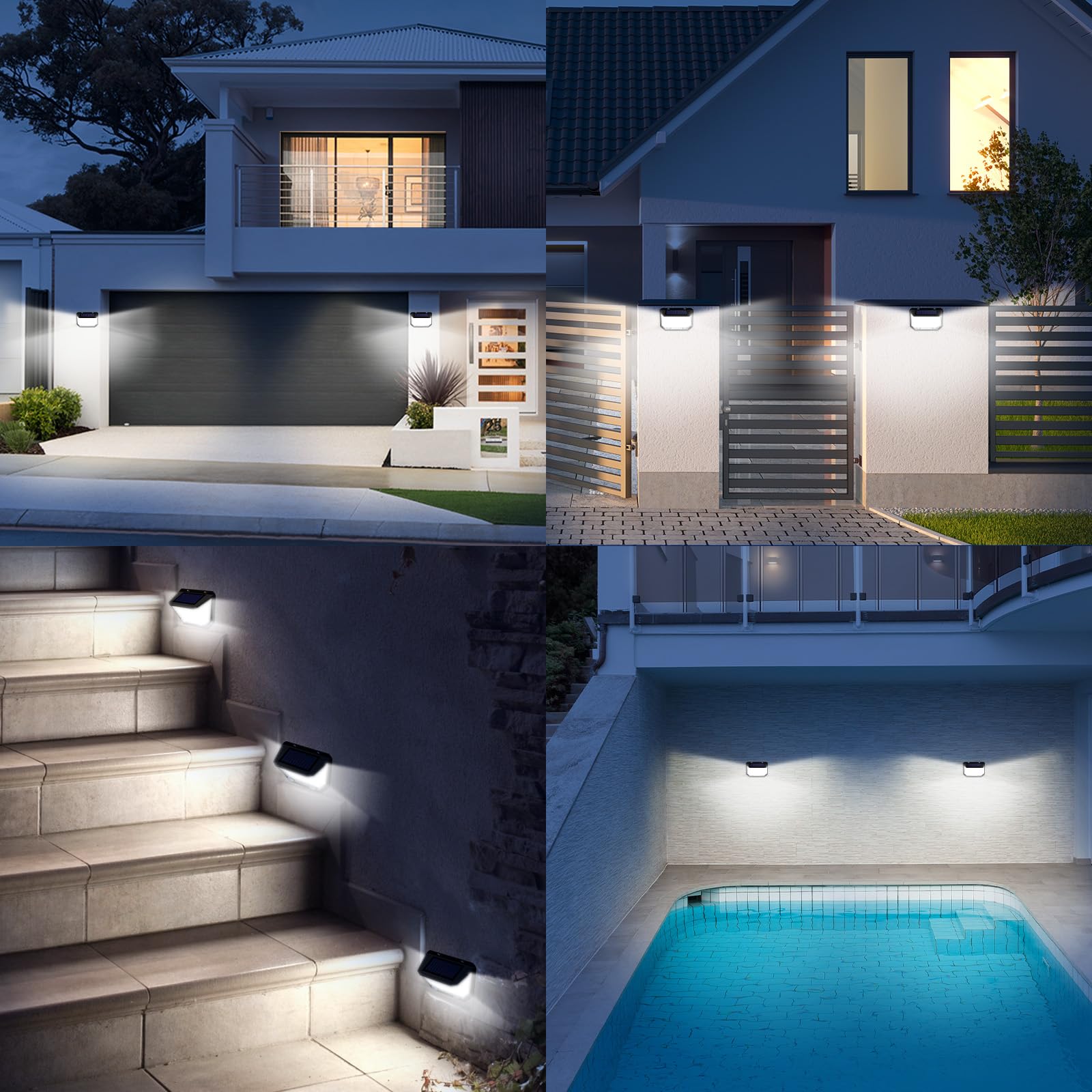 K KASONIC Luces Solares con Sensor Dual para Cercas, 6500K Impermeables con Ángulo de Iluminación Amplio de 300° para Jardín, Paquete de 4 Luces Solares de Paso para Exteriores para Casa