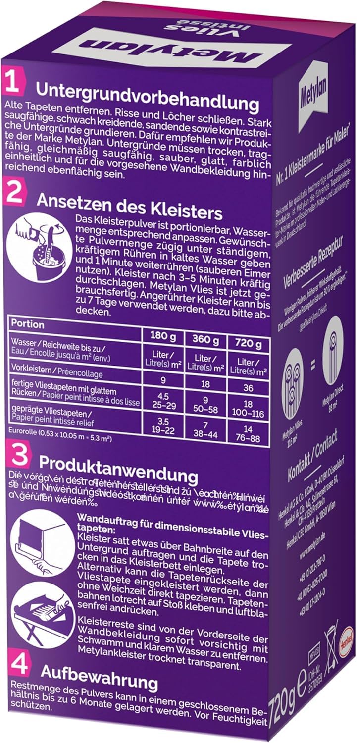 Metylan MPV08 Colle non-tissée pour tous les papiers peints intissés 720 g