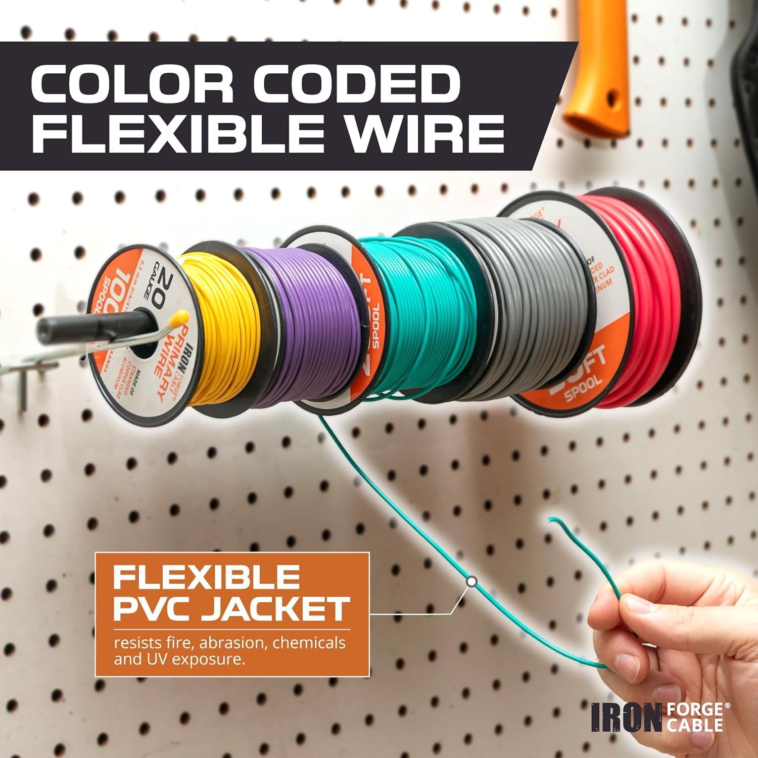 Iron Forge Cable 3000 ft 16 Gauge Primary Automotive Wire - 10 Roll Assortment Pack - 300 Ft of Copper Clad Aluminum Wire per Roll - for Home or Automotive