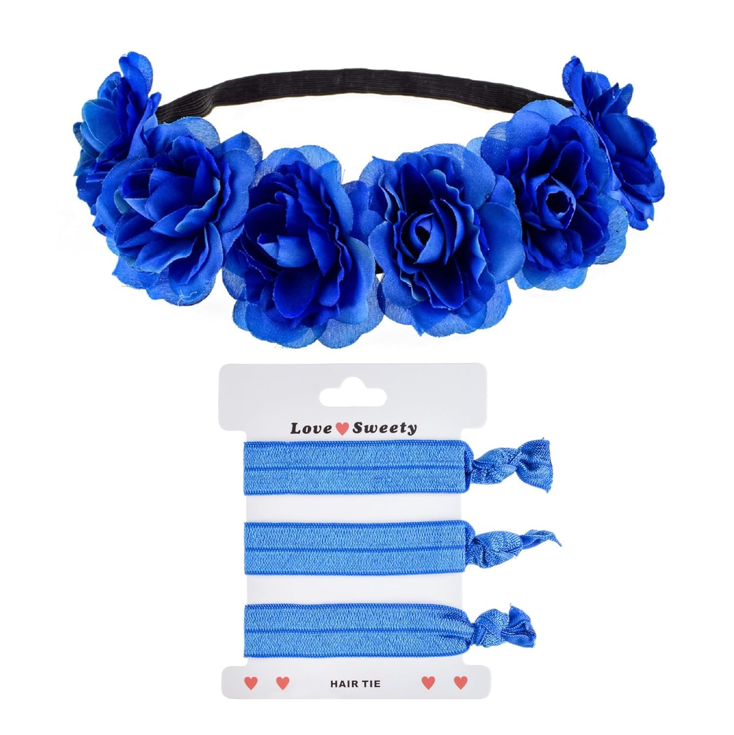 Diadema de flores de rosa, corona de pelo mexicano (azul)