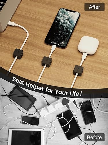 Miniatura 9 de Paquete de 8 clips magnéticos para cables, soporte para cable de teléfono para mesita de noche, gestión de cables debajo del escritorio, organizador