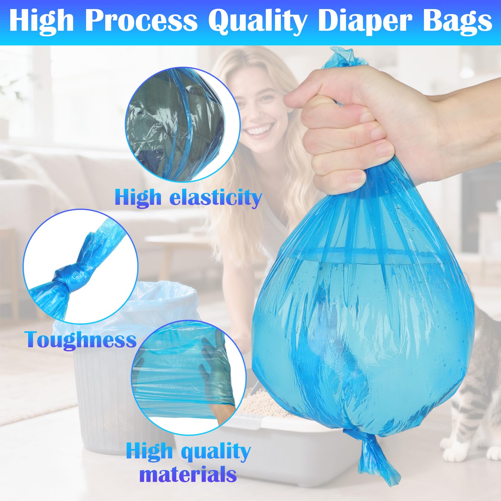 20 Pièces Recharge Poubelle a Couche, 4.5m Sacs à Litière pour Chats, Résistance Barrière Anti-Odeurs, Compatible avec Litter Genie LitterLocker, Tous Les Types de Recharges