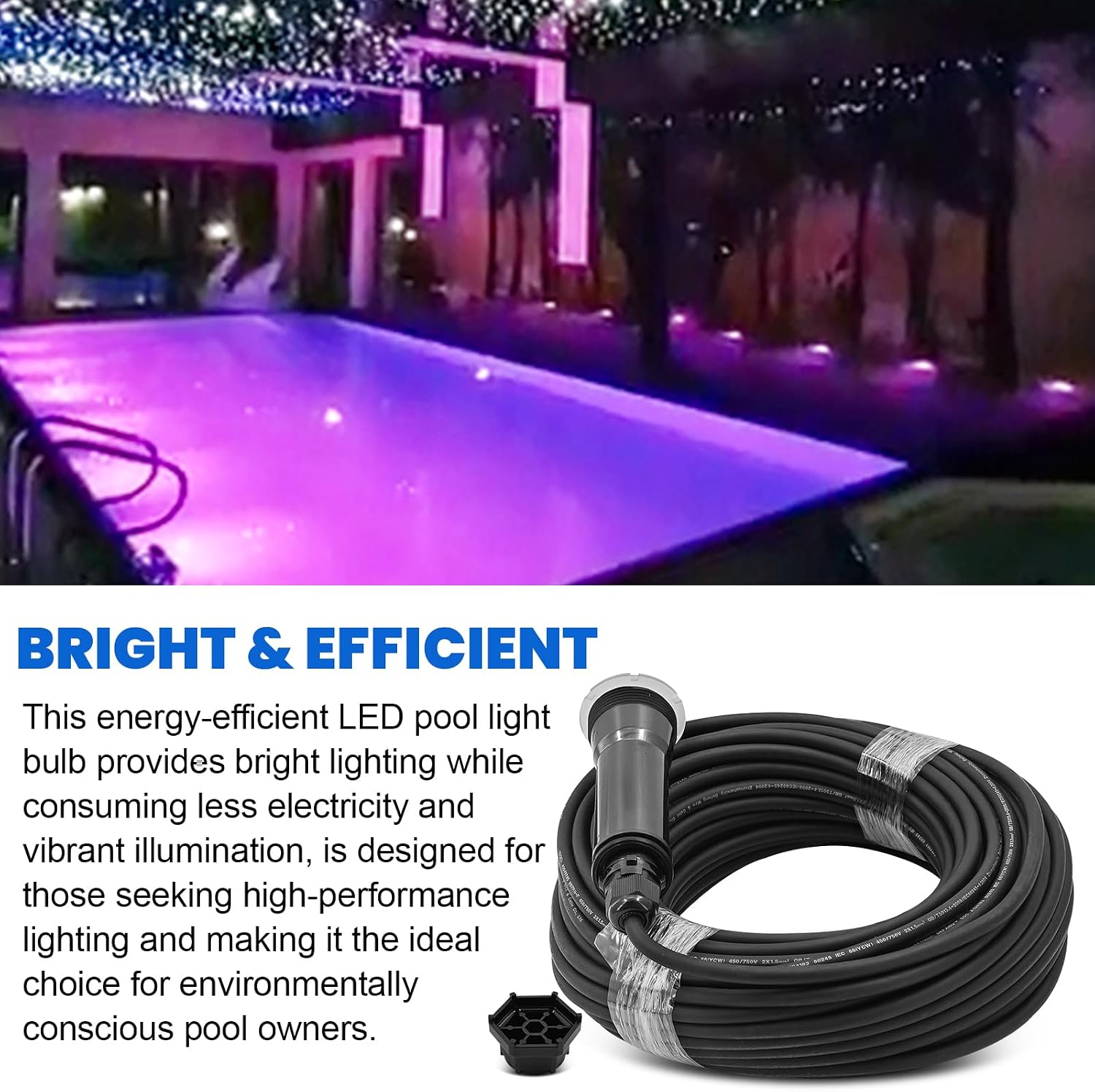 AC12V 1.5 Inch Pool Light, 100 ft Cord, 18W 7 RGB Color LED Lights for Inground Pool & Spas, Replacement Swimming Pool Lights for GloBrite, IP68 Waterproof