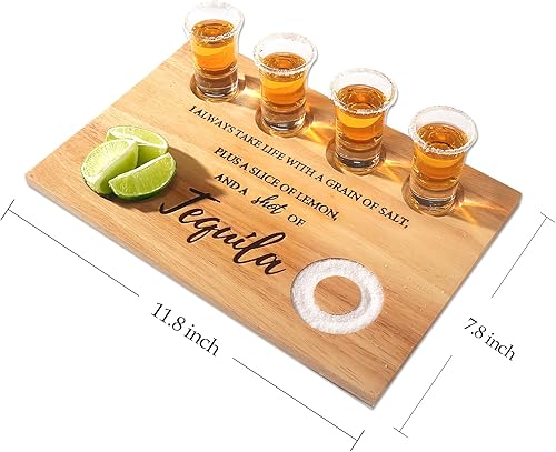 Miniatura 3 de Tabla de chupito de tequila, bandeja para servir vasos con borde de sal, divertido soporte para vasos de chupito, regalos de tequila para