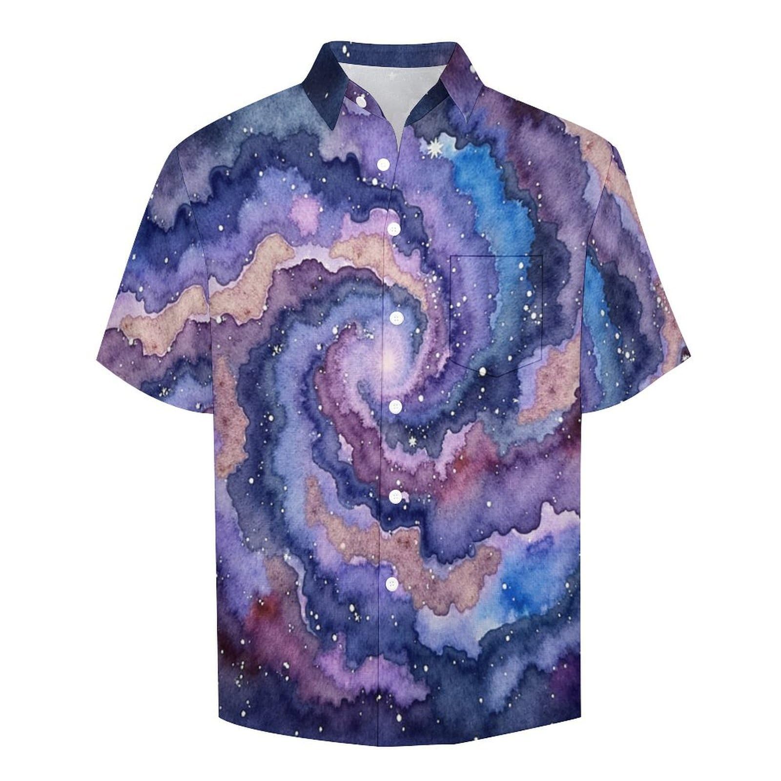 Camicie a Maniche Corte da Uomo - Camicie da Spiaggia con Stampa Galassia A Spirale Acquerello, Funky Estiva Cool Camicia Hawaiana Monopetto Camicia S-7XL