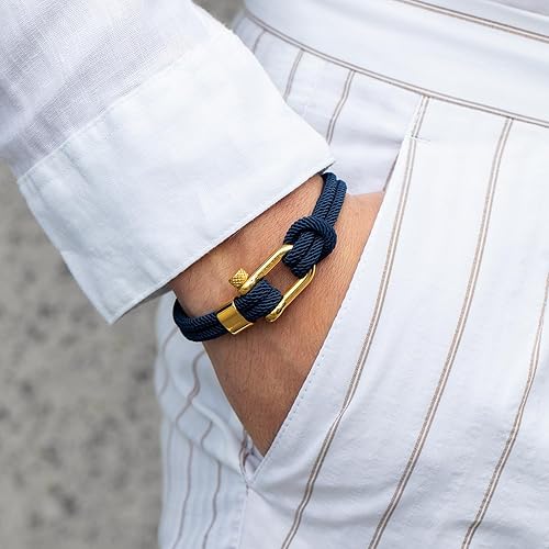 Miniatura 4 de Elegatto Alchor - Pulsera de cuerda de platino para hombre Cordón marino de nailon premium con cierre de grillete de acero inoxidable pulido