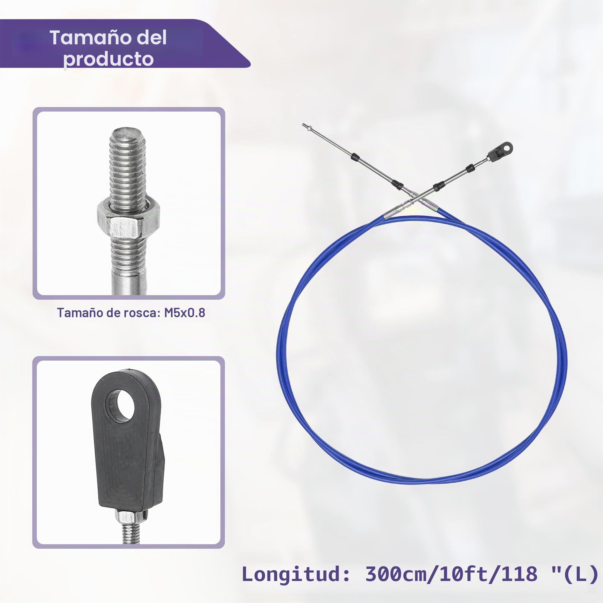 QUARKZMAN 2 Cables De Control De Acelerador Y Cambio Para Yamaha Outboard | 2 Piezas, Material: Acero Inoxidable Y Goma, Color: Azul, Longitud: 300Cm/10Ft/118", Tamaño De Rosca: M5X0.8