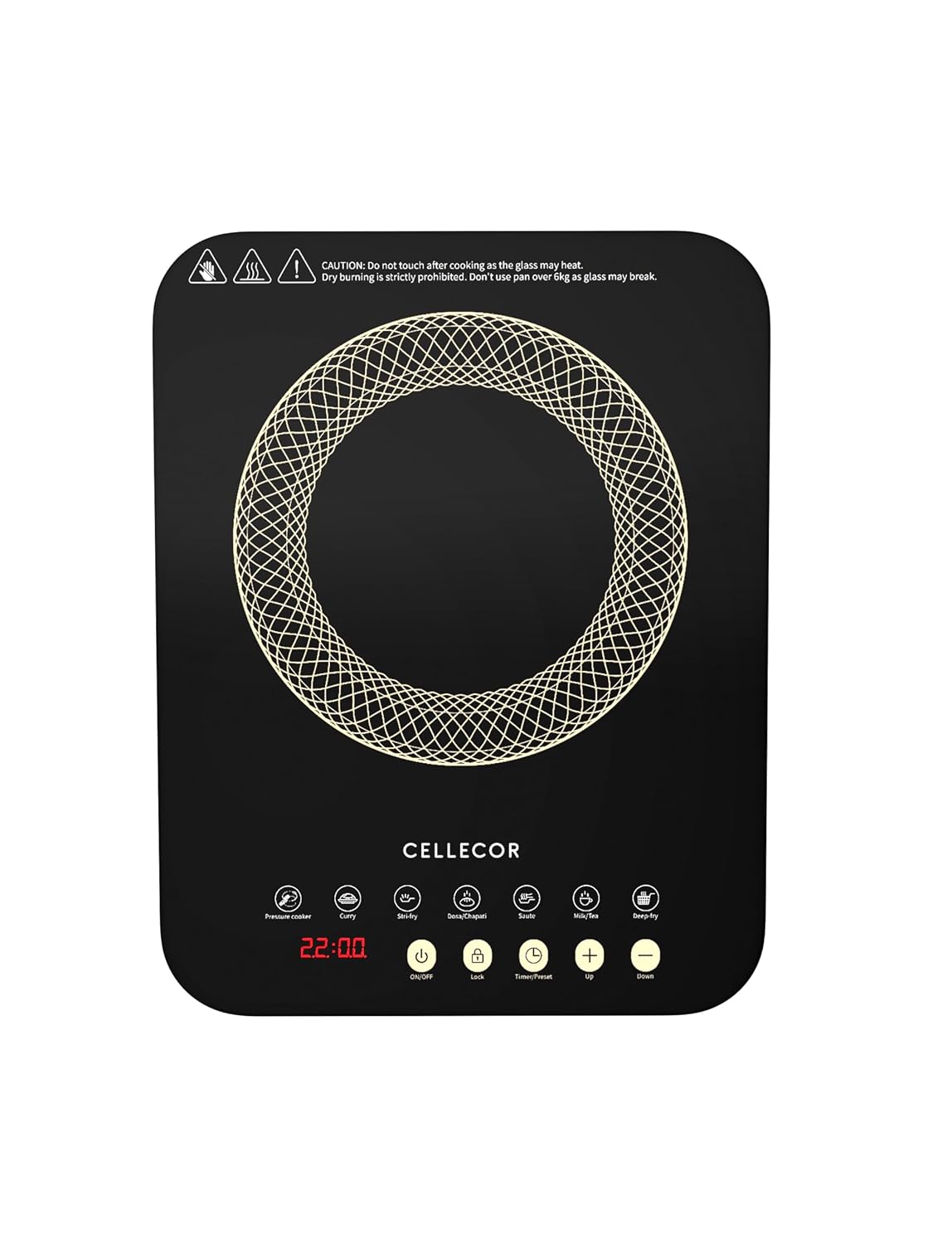 CELLECOR ICT03CE 2000 Watts Induction Cooktop with Auto-Switch Off | 7 Preset Modes | Feather Touch Panel | Overheat Protection | Energy Efficiency | Touch Control|1-Year Warranty