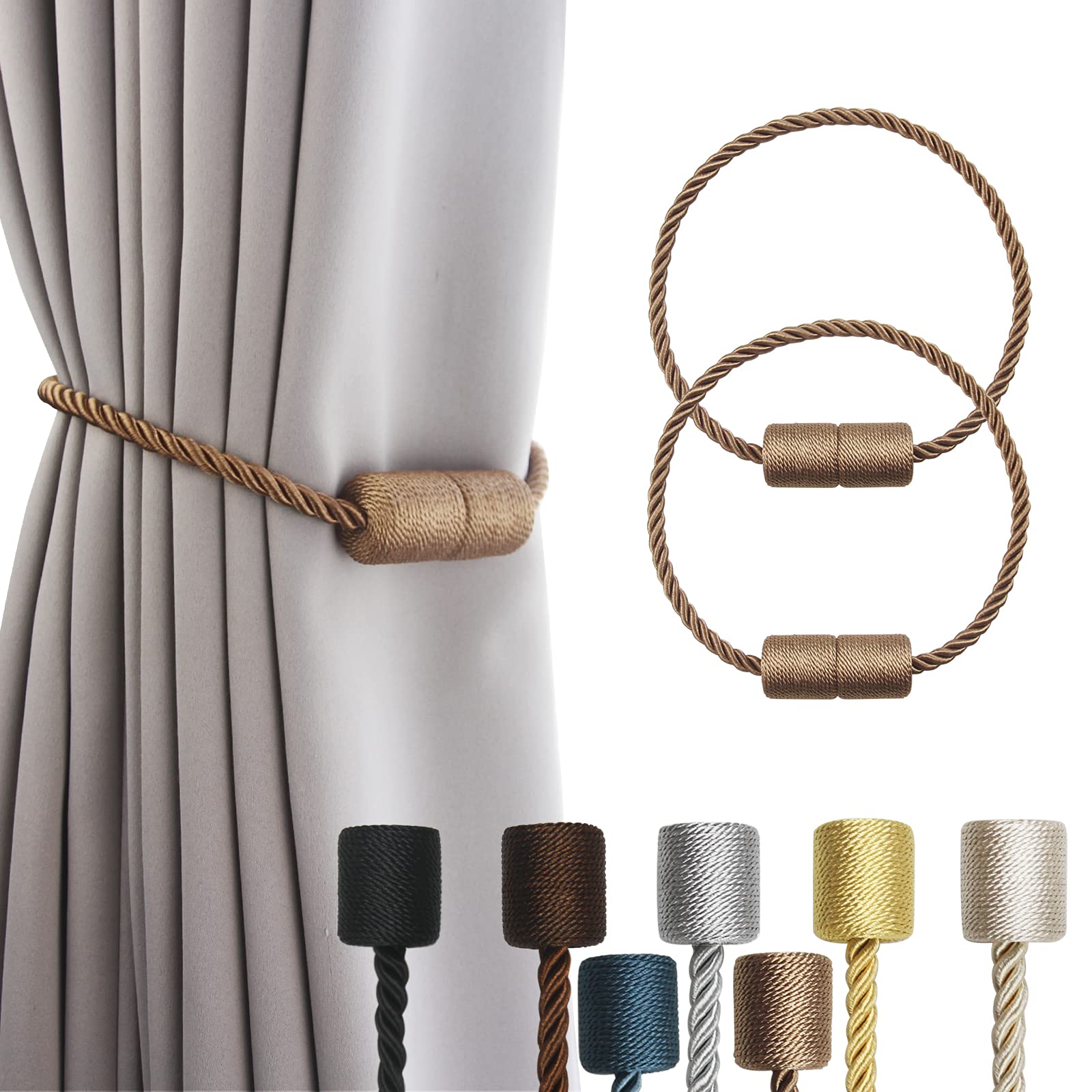 2 Stück starke magnetische Raffhalter für Vorhänge, für den Außenbereich, elegant, dekorative Raffhalter, moderne Seil-Raffhalter für Vorhänge, Fenster, Vorhanghalter für Vorhänge