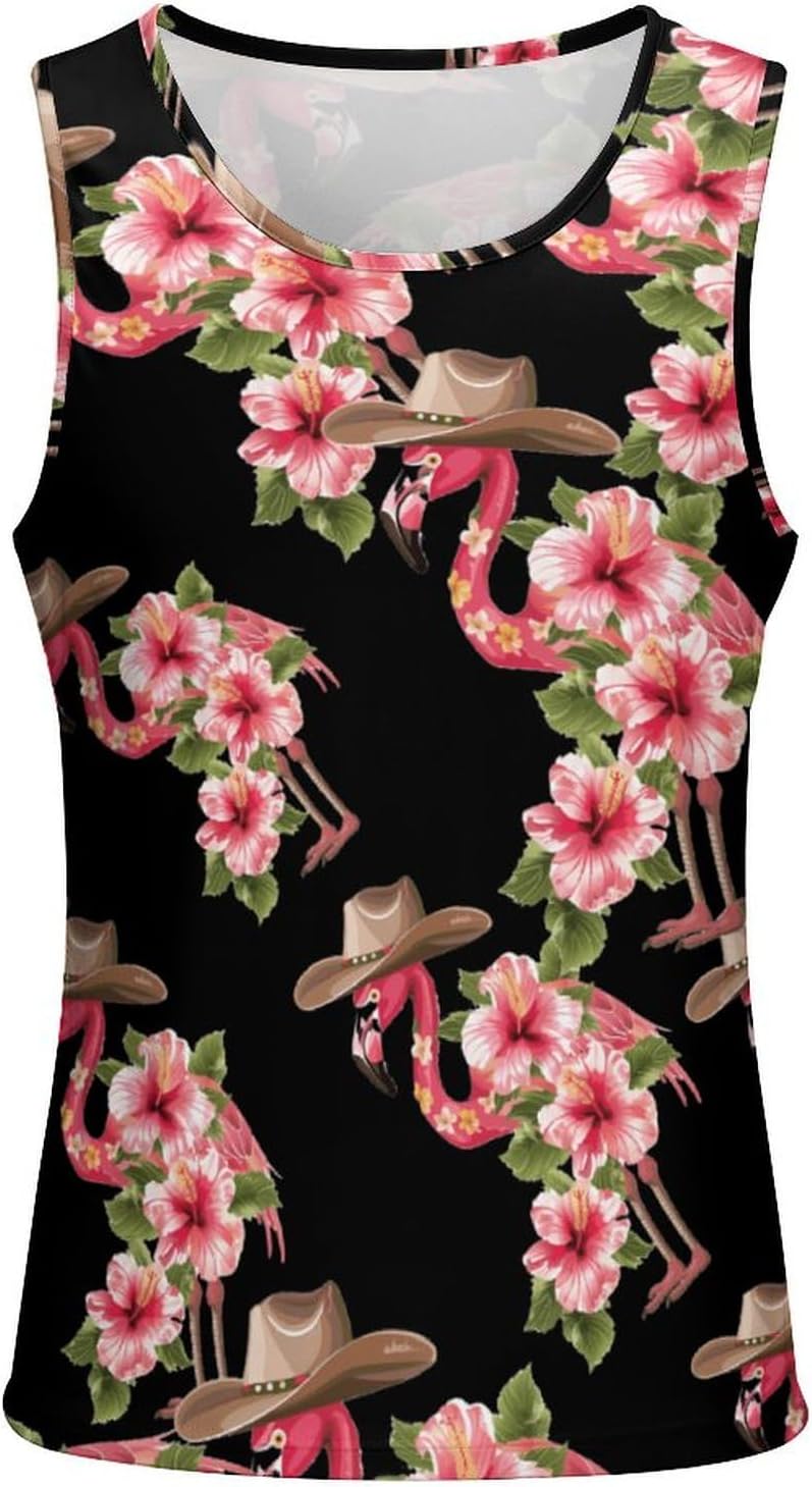Flamingo Flowers Men's Tank Top Sleeveless Muscle Shirts Vest Beach T Shirts for Workout Gym