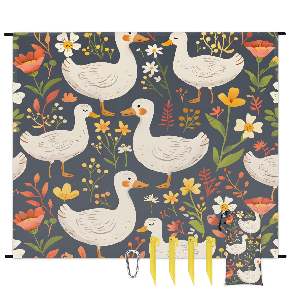 Eabrults Waterproof Sandproof Beach Blanket, 59''×68'' Duck Polyester Outdoor Picnic Blanket with 4 Stakes & Storage Bag for Beach,Camping,Vacation Animal