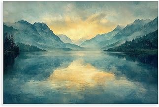 Nordic Lakeside Morning Mist Wall Art – Tranquil Water Canvas Print – Serene Peaceful Landscape for Living Room & Bedroom Decor Art Wall Decoration Poster Family Bar Restaurant Garage Cafe Art Sign Gi