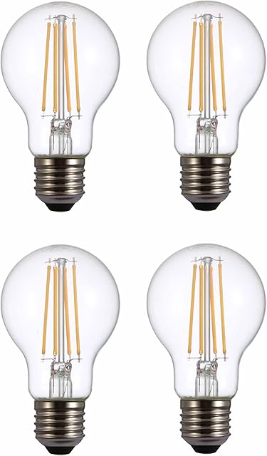 TEKLED® A60 Filament Vintage DIMMABLE LED Bulbs | E27 Edison Screw | Energy Saving 6.5W Light Bulb 60W Equivalent | Clear 2700K 806LM | 4-Pack | Warm White