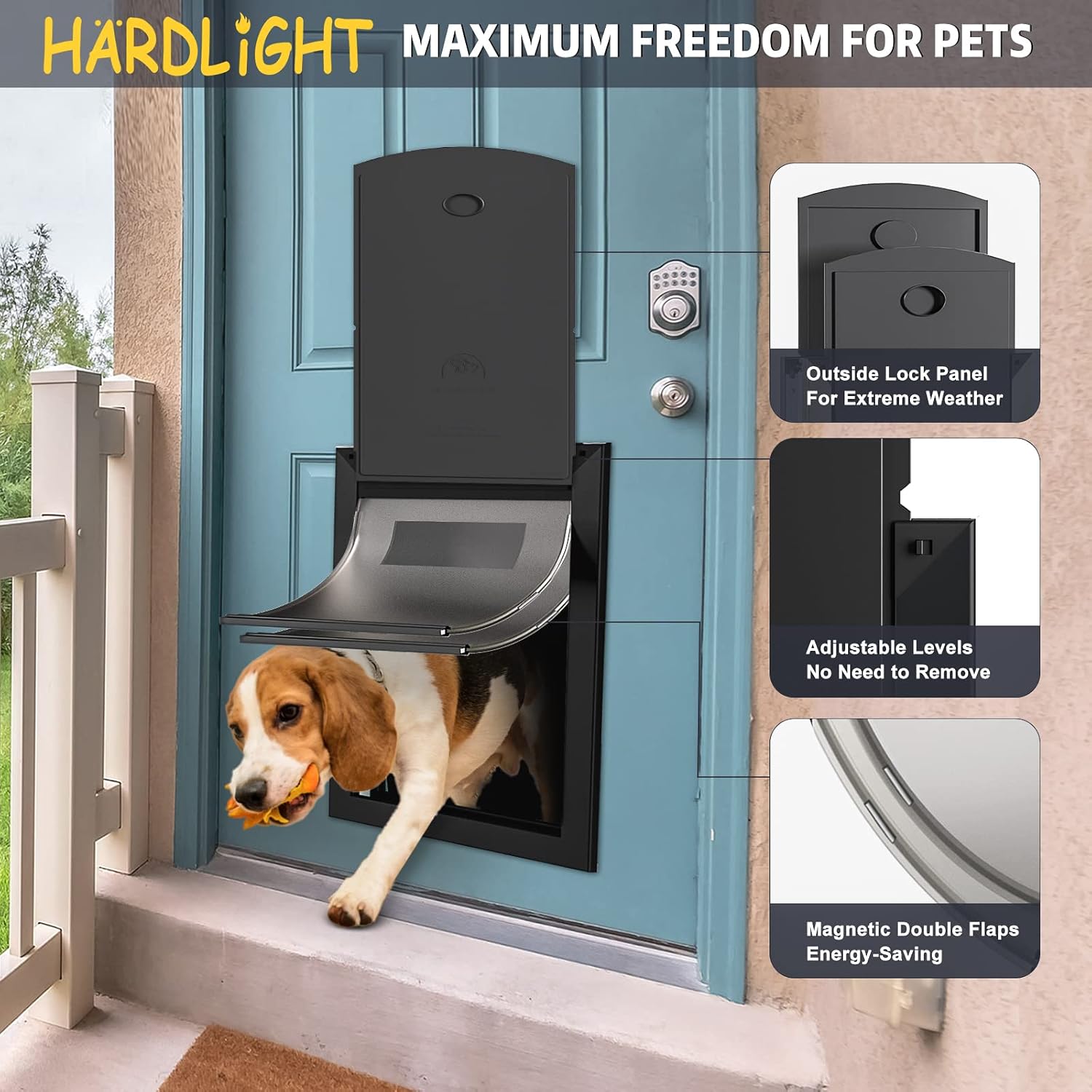 X-Large Dog Door with Sliding Lock Panel, Tunnel Adjustable, Double Flap Dog Door for Exterior Door, Strong and Rugged, Dog Door for large dogs up to 220 lbs Matte Black X-Large