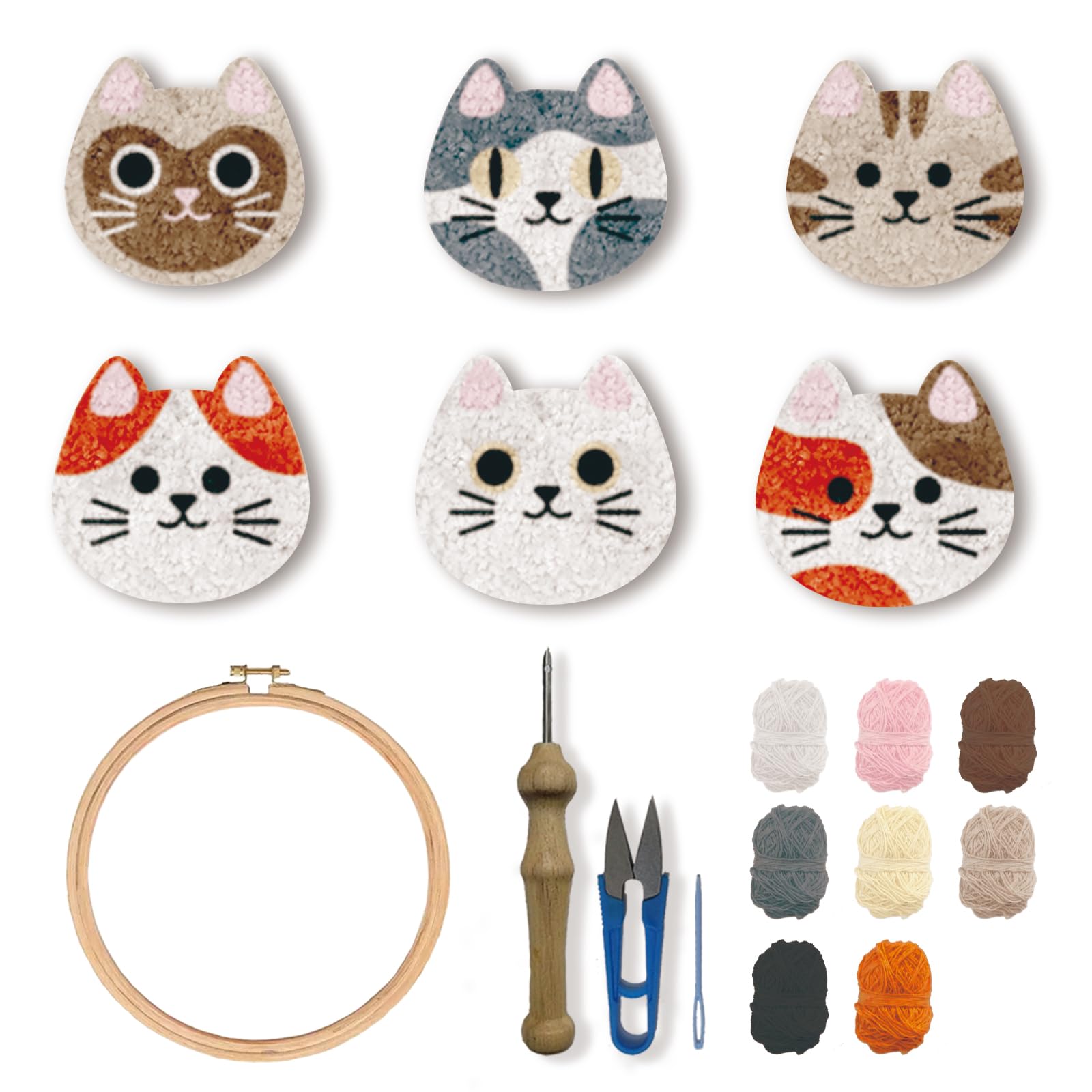 FREEBLOSS 6PCS Punch Needle Coaster Kit DIY Needle Punch Craft Punch Stitching Coaster Cat Punch Needle Embroidery Kits Punch Needle Coaster with Instructions