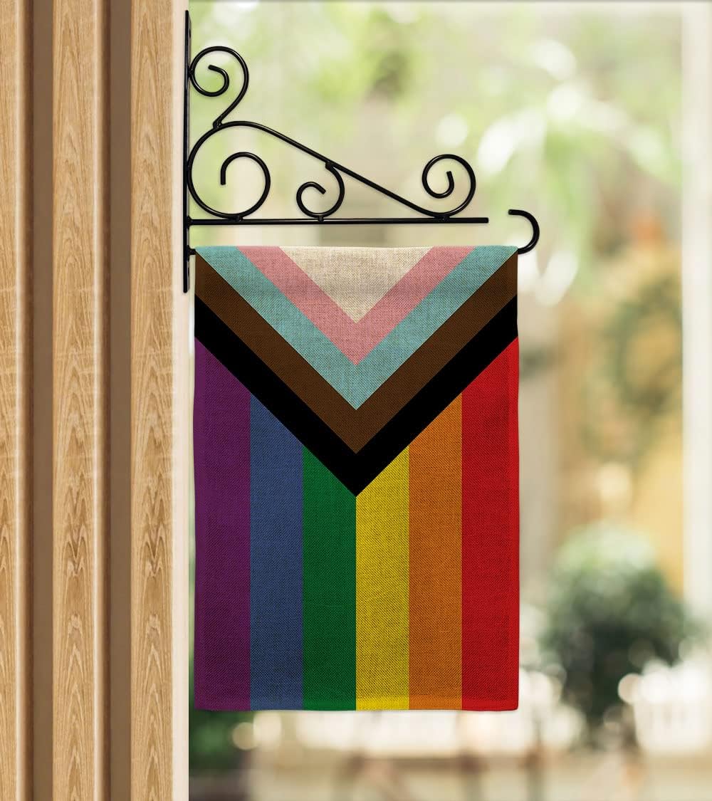 Progress Pride Burlap Garden Flag - Set Wall Holder Support Rainbow Love LGBT Gay Bisexual Pansexual Transgender - House Decoration Banner Small Yard Gift Double-Sided Made in USA 13 X 18.5 - Image 12