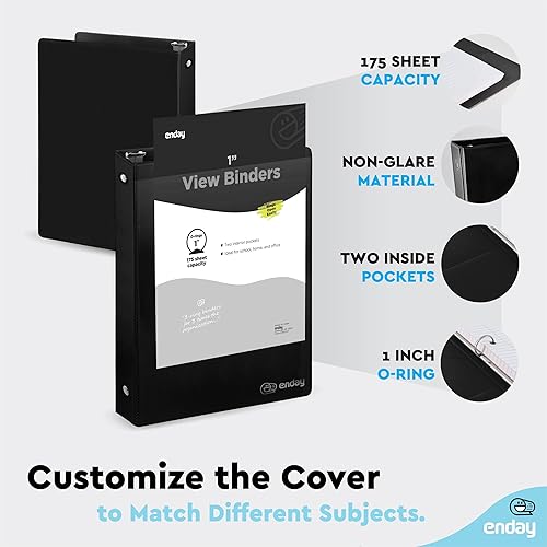 Vista 58 de Carpeta de 3 anillos de 1 pulgada, cubierta transparente de 1 pulgada con 2 bolsillos interiores, carpetas de anillos redondos de colores, en gris