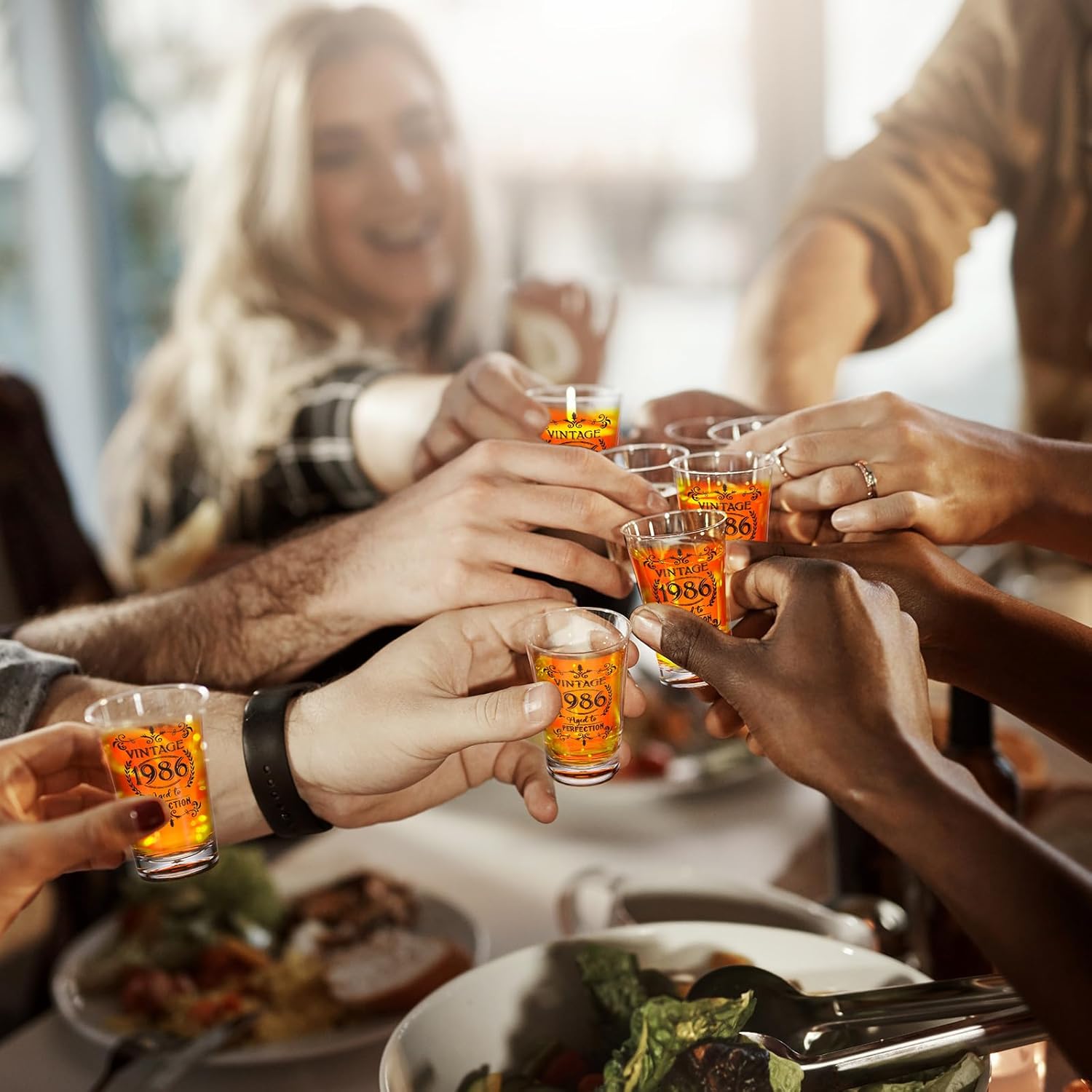 LemonRoad 50 Set 40th Birthday Party Favor for Guest Bulk, 1.4 oz Plastic Shot Glasses Cup, Cheers to 40/50/60/70/80 Years Beer Bottle Opener Keychain Thank You Card Gift Bag for Souvenir Party Gift