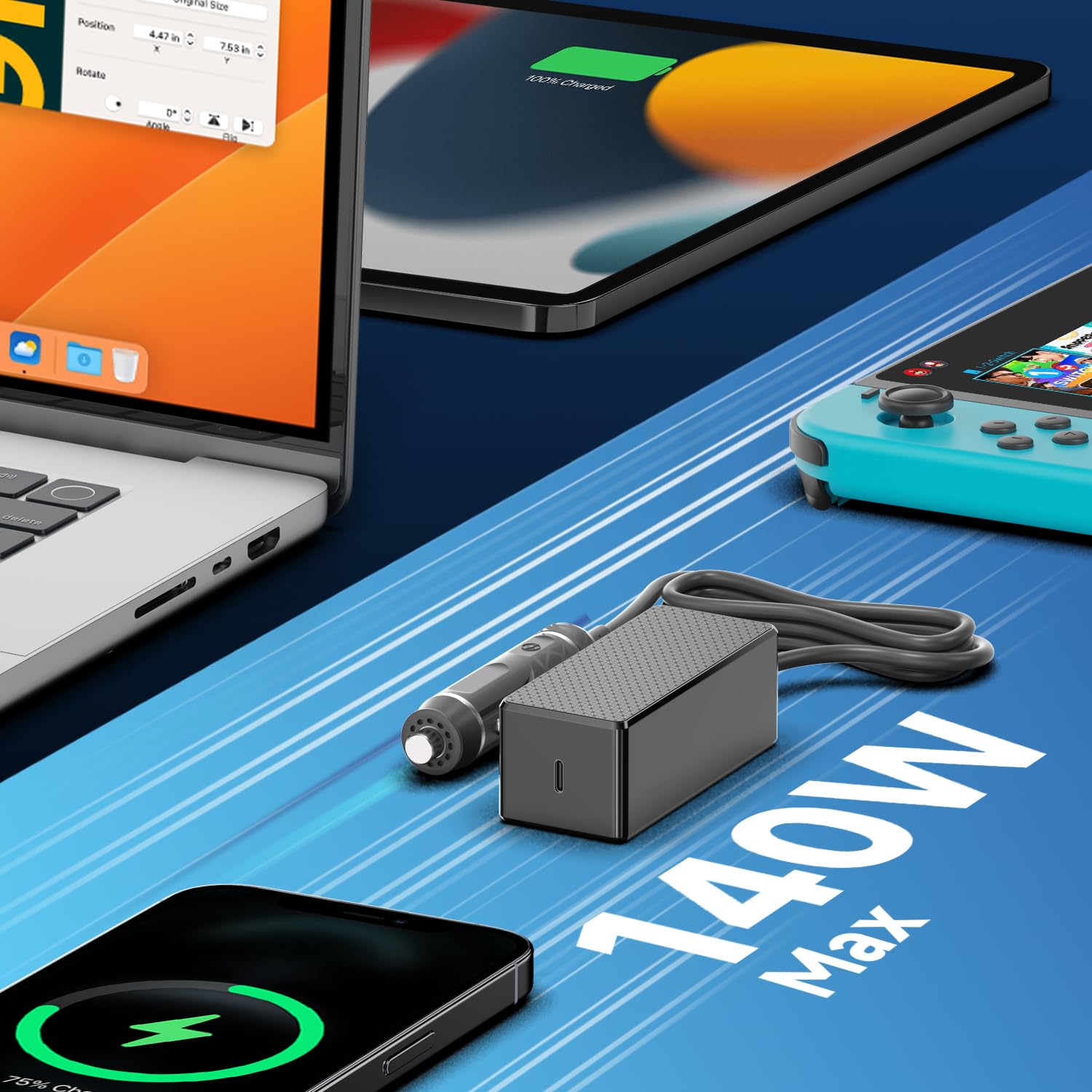 HKY PD3.1 - Caricatore rapido per auto, 140 W, USB tipo C, 12 V-24 V, per Asus ROG Ally Gaming Console ASUS ROG Flow X13 Z13 GZ301Z GZ301 ZenBook 14X 14 UX425QA UM425QA Chromebook DJI Mavic 3