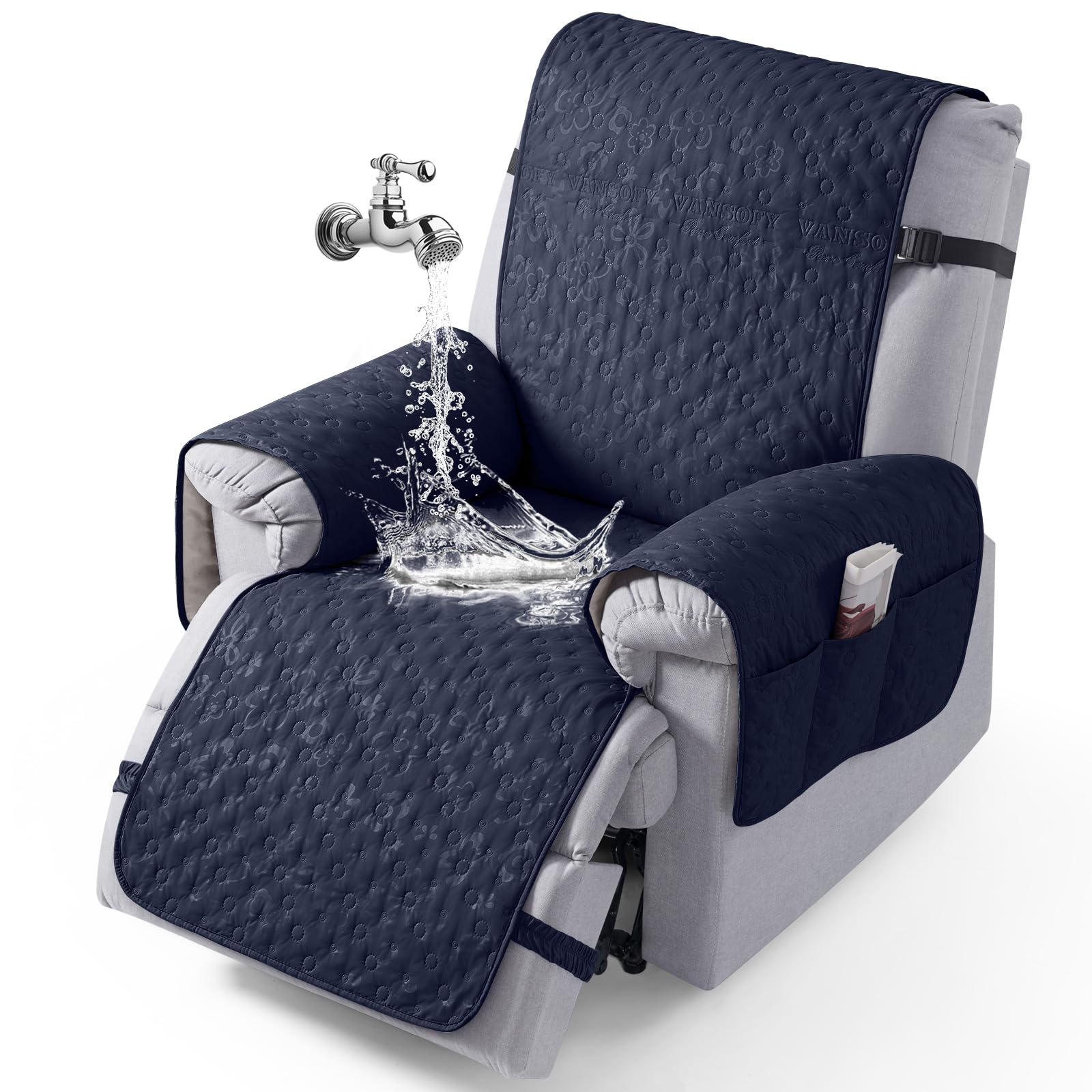 Photo 1 of VANSOFY Waterproof Recliner Chair Cover - Dark Blue, 20"