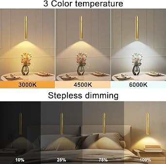 Lightess Battery Operated Pendant Light Set of 2, Motion Sensor, Gold | Rechargeable Chandelier with Remote, 3 Color Dimmable, 6000mAh, for Kitchen Island Dinning Room Bedroom