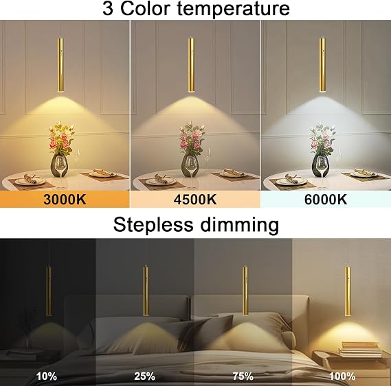 Lightess Battery Operated Pendant Light Set of 2, Motion Sensor, Gold | Rechargeable Chandelier with Remote, 3 Color Dimmable, 6000mAh, for Kitchen Island Dinning Room Bedroom