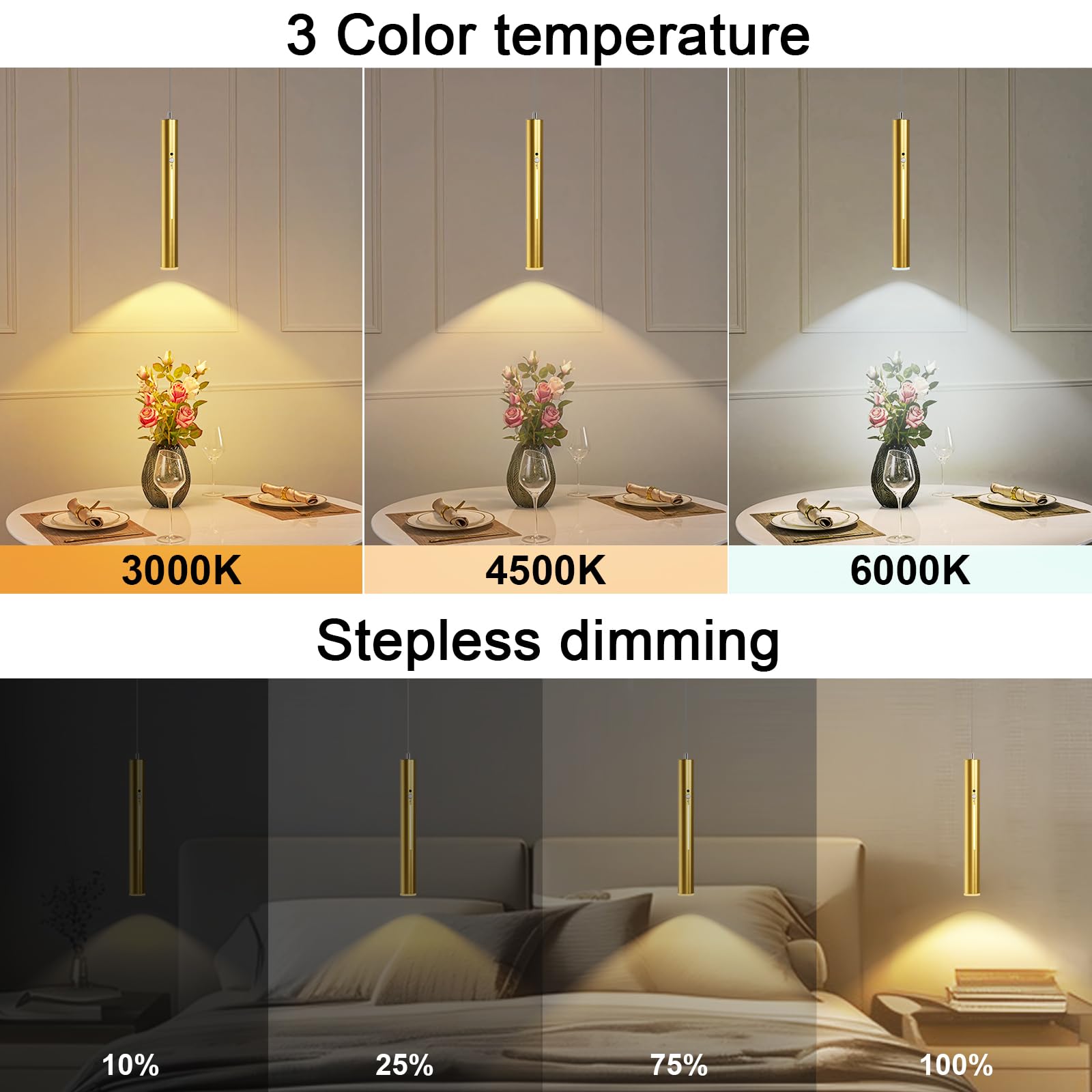Lampada a Sospensione 5000mAh, Lampadario Camera da Letto Ricaricabile Con Telecomando, Dimmerabile 3000K-6000K, Lampadario Soffitto Oro con Sensore di Movimento Per Soggiorno Cucina