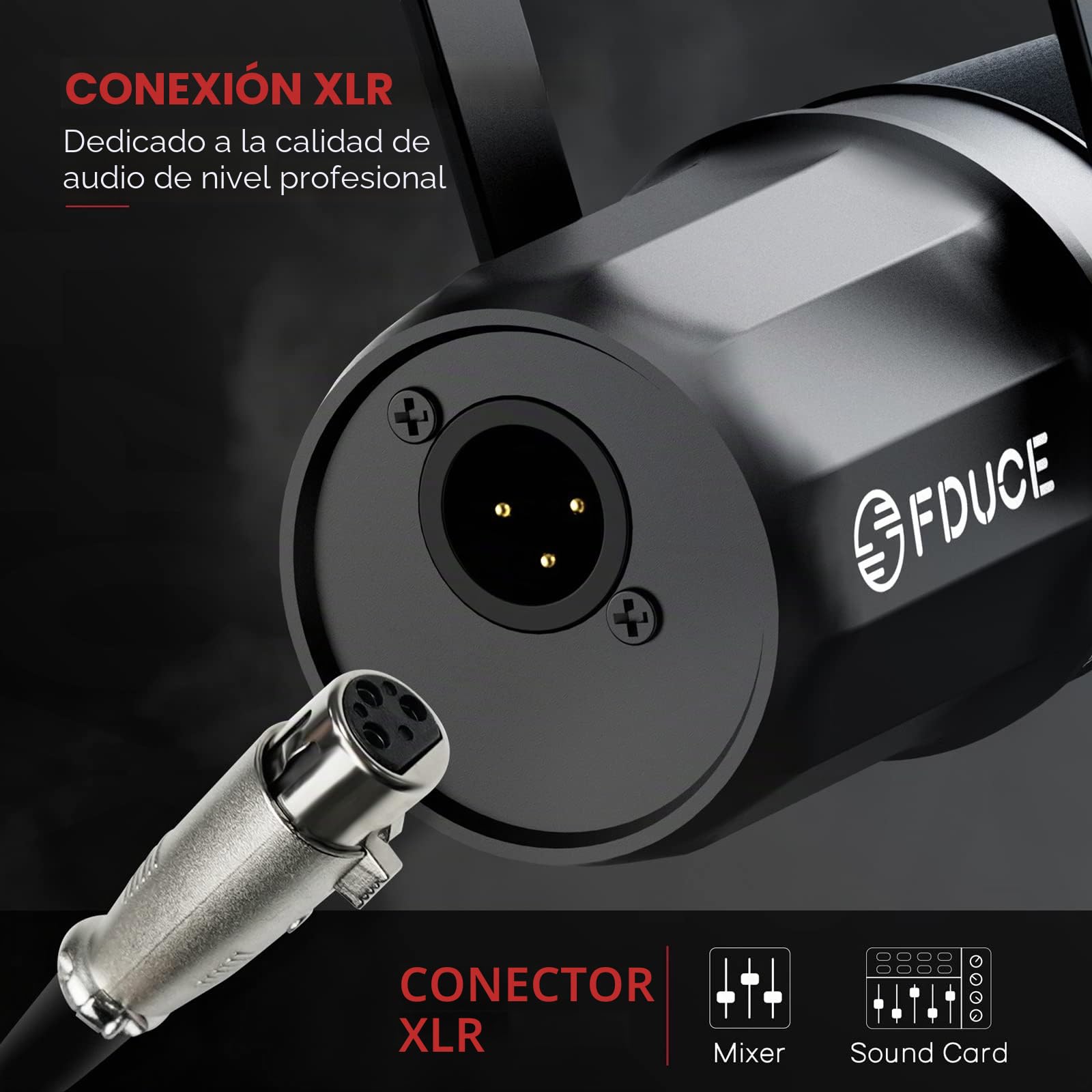 FDUCE SL40X XLR Micrófono dinámico para grabación Vocal, podcasting, Juegos, transmisión en Vivo y transmisión, micrófono cardioide Completamente metálico, tecnología de Aislamiento de Voz - Negro