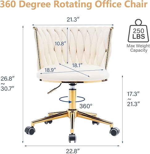 Miniatura 3 de Silla de escritorio de oficina con respaldo tejido a mano de terciopelo, silla giratoria de 360, silla de maquillaje para computadora, sillas de
