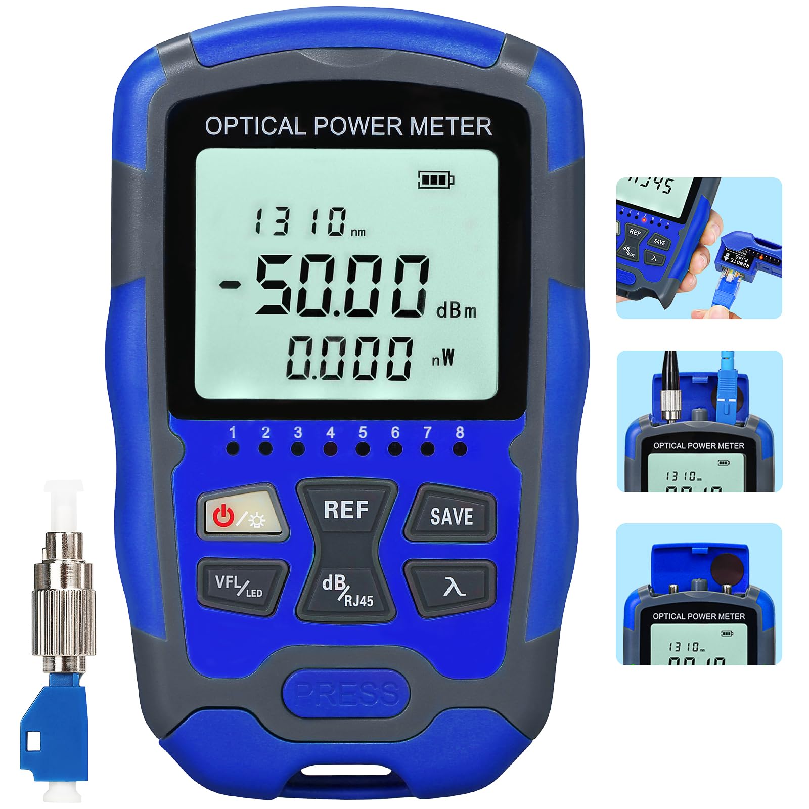 A-M50 4 in 1 Fiber Optic Cable Tester Portable -50~+26dbm Optical Fiber Power Meter FC/SC/ST Universal Interface Fiber Tester Built-in 30Mw Visual Fault Locator (OPM&VFL&RJ45&LED) with LC Adapter-picture-10