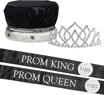 Andersons Prom Royalty Set - Rhinestone Tiara, Crown, Sashes, Buttons