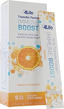 4Life Transfer Factor Immune Boost - Immune Support Supplement with Vitamin C D Zinc Electrolytes Supports Wellness Hydration Orange Drink Mix - 5 Stick Packs