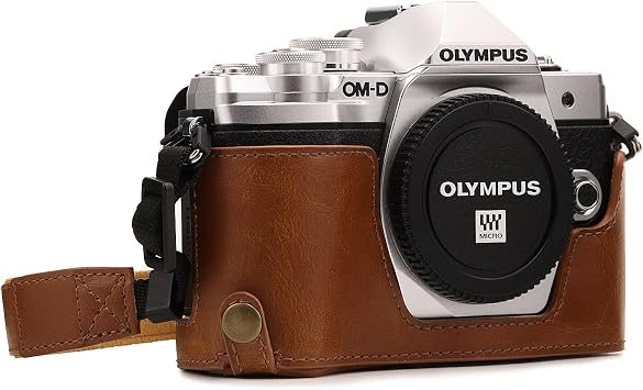 MegaGear MG1352 Olympus OM-D E-M10 Mark III Ever Ready Leather Camera Half Case and Strap, with Battery Access, Light Brown