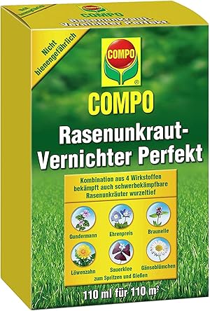 Compo Rasen Unkrautvernichter Perfekt, Vernichtung von schwerbekämpfbaren Unkräutern, Konzentrat, 110 ml (110m²)