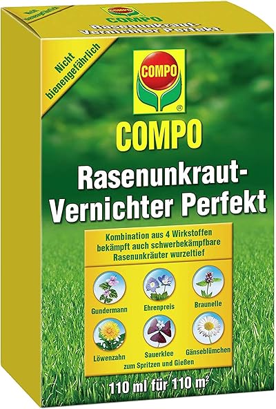 Compo Rasen Unkrautvernichter Perfekt, Vernichtung von schwerbekämpfbaren Unkräutern, Konzentrat, 110 ml (110m²)