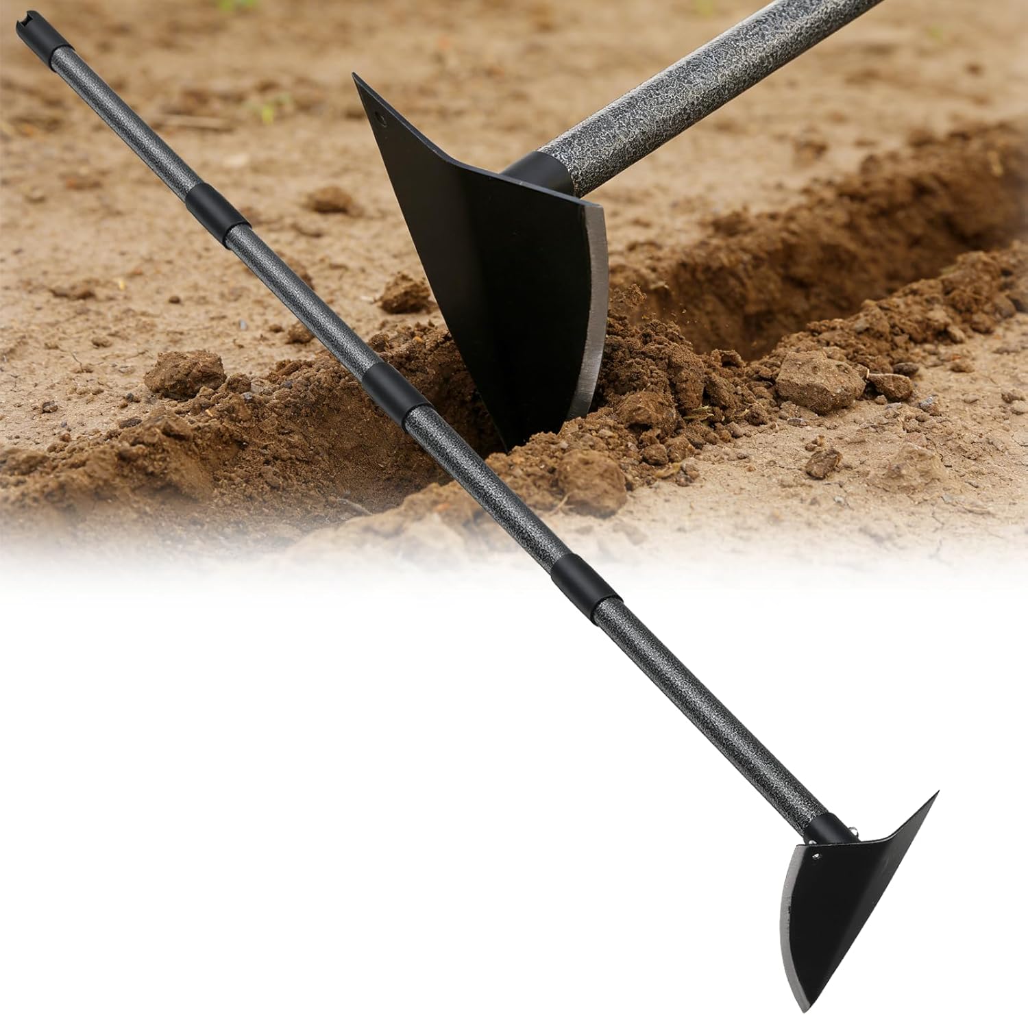 Garden Hoe, Heavy Duty Trenching Hoes with Adjustable Long Handle 30-72 Inch, Sharp Edge Triangle Weeding Hoe Garden Tools for Weeds Removal,Cultivating,Digging,Loosen Soil, Trenching