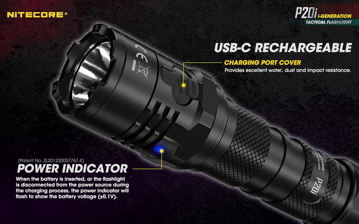 Nitecore P20i Tactical Flashlight, 1800 Lumen USB-C Rechargeable Fast Charging Strobe Ready with LumenTac Organizer : Sports & Outdoors