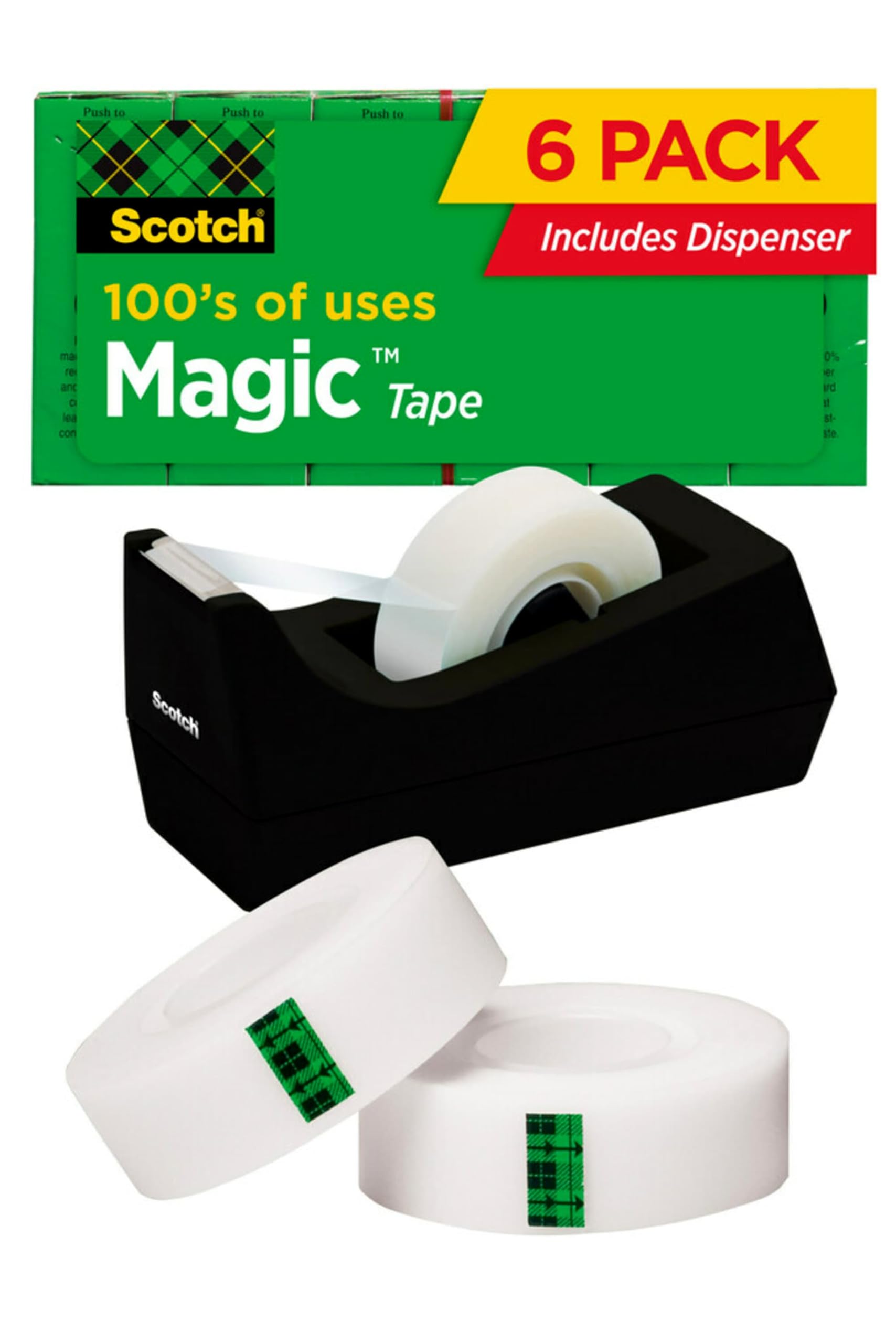 Scotch Cinta mágica, 6 rollos con dispensador, numerosas aplicaciones, invisible, diseñada para reparar, 3/4 x 1000 pulgadas, en caja (810K6C38)