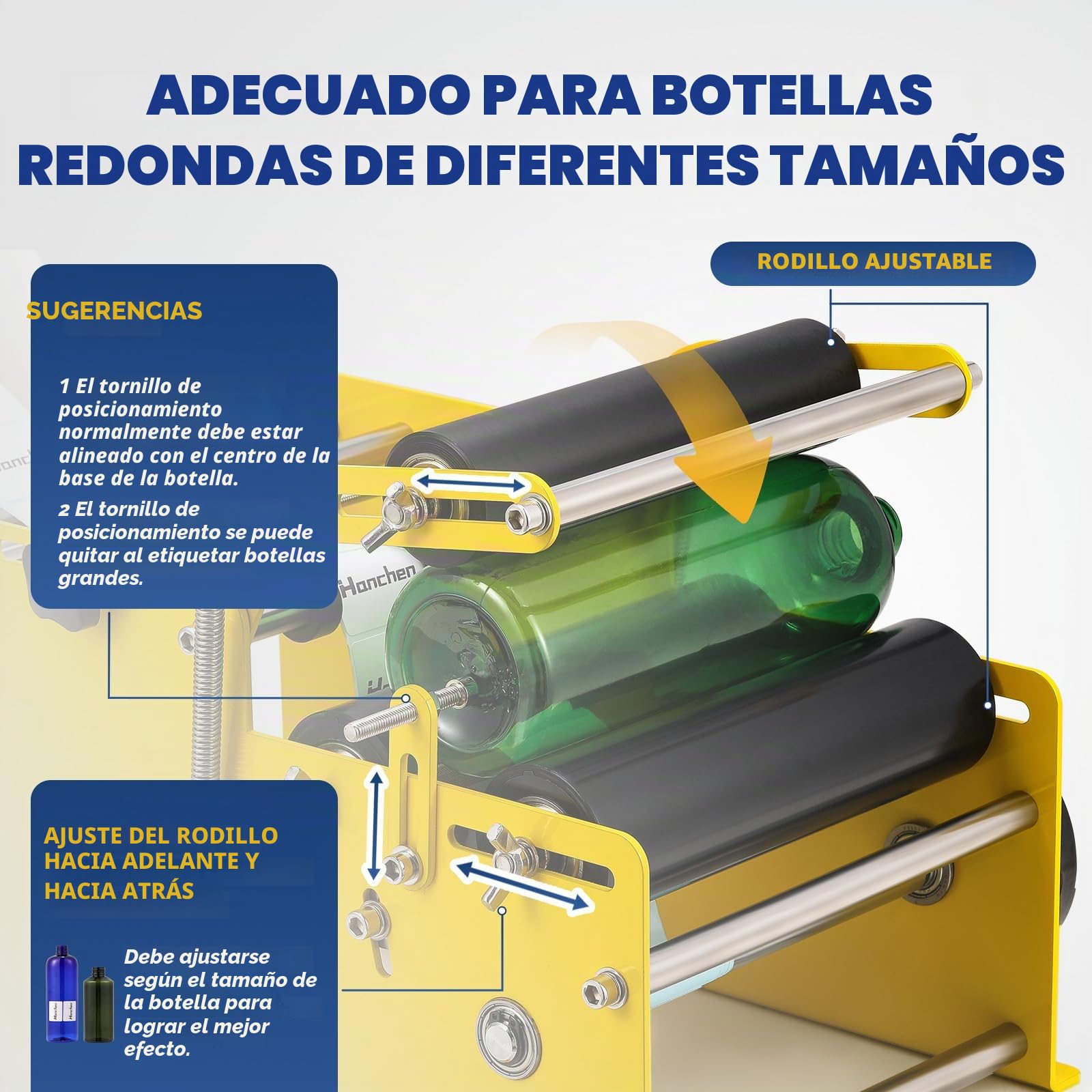 Hanchen Máquina etiquetadora manual de botellas redondas MT-30 para ancho de 10-110 mm, longitud de 10-300 mm (con asa)