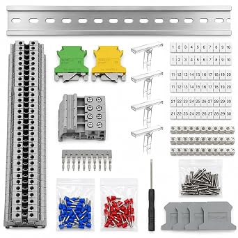 Erayco UK2.5B DIN Rail Terminal Block Kit, 24-12 AWG, 690V 32A Gray